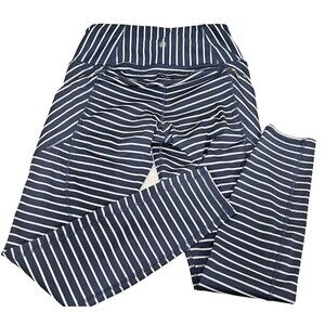 Athleta Womens Leggings Contender Powerlift 7/8 Pockets Navy Striped Yoga Gym XS